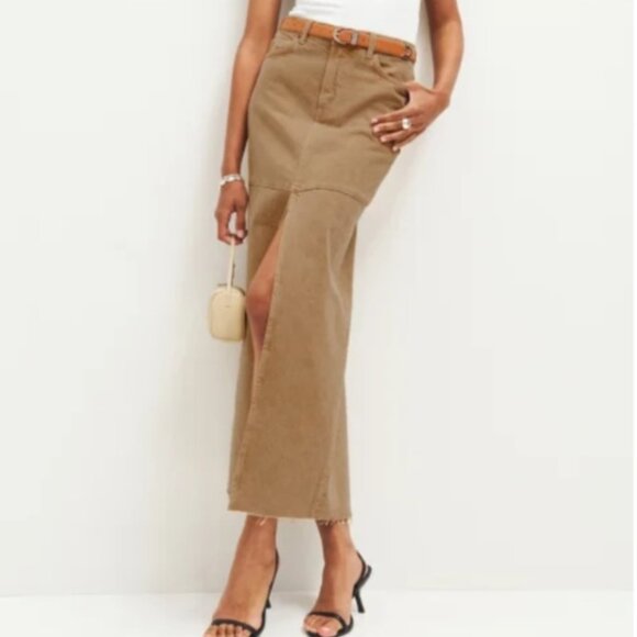 Reformation Dresses & Skirts - New NWT Reformation Tazz Denim Maxi Skirt Vintage Marzipan Tan Size 26